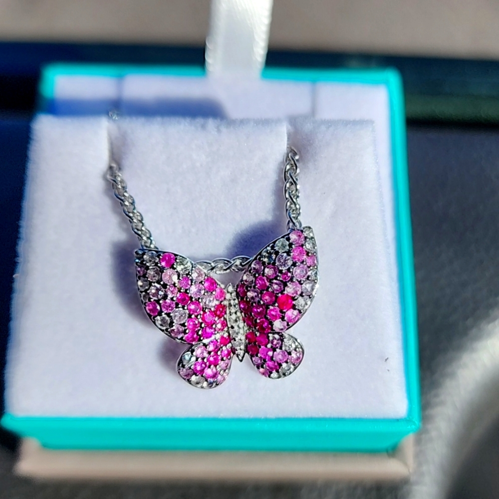 Effy 925 Sterling Silver, Ruby,Pink and White Sapphire Necklace